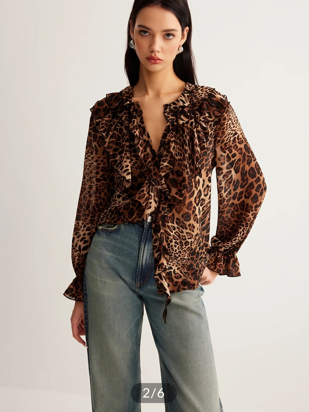 Leopard Printed Ruffle Blouse